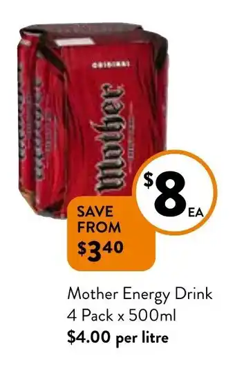 Foodworks Mother Energy Drink 4 Pack x500ml offer