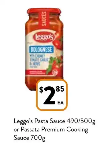 Foodworks Leggo's Pasta Sauce 490/500g or Passata Premium Cooking Sauce 700g offer