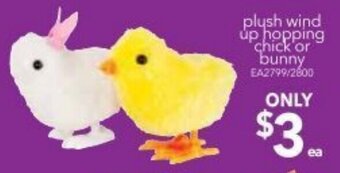 Cheap as Chips Plush Wind Up Hopping Chick or Bunny offer