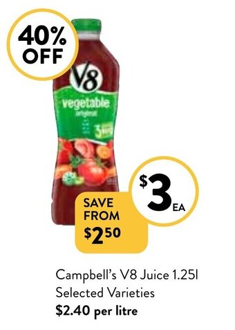 Foodworks Campbell's V8 Juice 1.25l offer