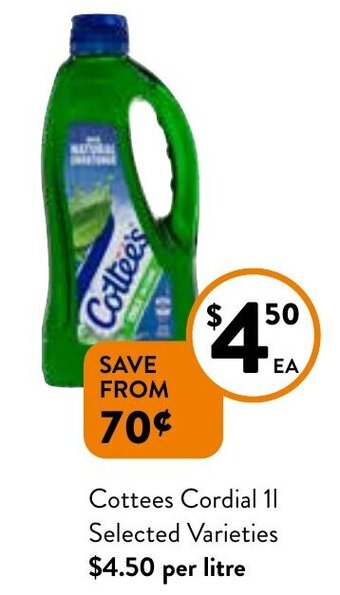Foodworks Cottees Cordial 1L offer