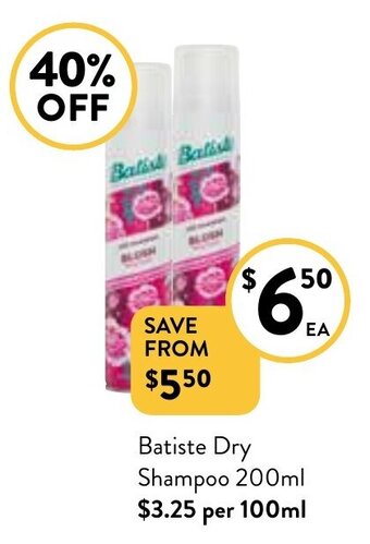 Foodworks Batiste Dry Shampoo 200ml offer