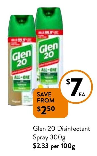 Foodworks Glen 20 Disinfectant Spray 300g offer