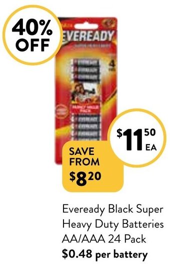 Foodworks Eveready Black Super Heavy Duty Batteries AA/AAA 24 Pack offer