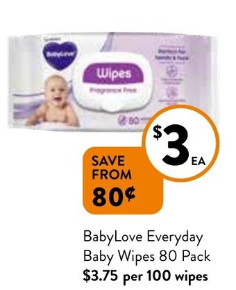 Foodworks BabyLove Everyday Baby Wipes 80 Pack offer