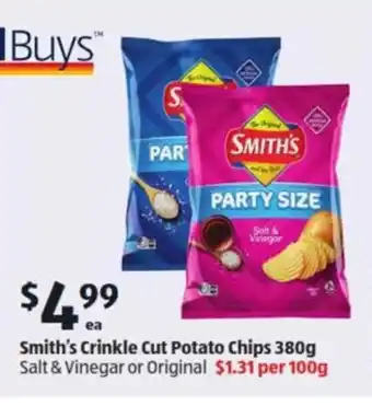 ALDI Smith's Crinkle Cut Potato Chips 380g offer
