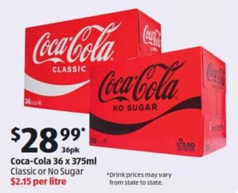 ALDI Coca-Cola 36x375ml offer
