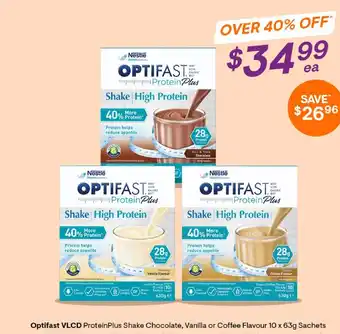 Discount Drug Stores Optifast VLCD - ProteinPlus Shake Chocolate, Vanilla or Coffee Flavour 10x63g Sachet offer