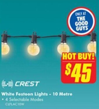 Crest White Festoon Lights - 10 Metre