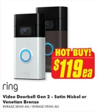 The Good Guys Ring Video Doorbell Gen 2 - Satin Nickel or Venetian Bronze offer