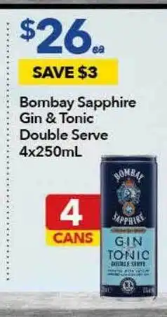 Ritchies Bombay sapphire gin & tonic double serve offer