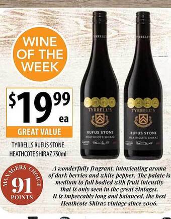 Supabarn Tyrrells rufus stone heathcote shiraz offer