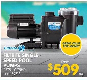 Clark Rubber Filtrite single speed pool pumps offer