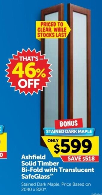 Doors Plus Ashfield Solid Timber Bi-Fold with Translucent SafeGlass offer
