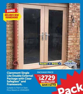 Claremont SIngle Lite Double External Package with Clear Safeglass and Framework