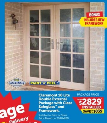Doors Plus Claremont 10 Lite Double External Package with Clear Safeglass and Framework offer