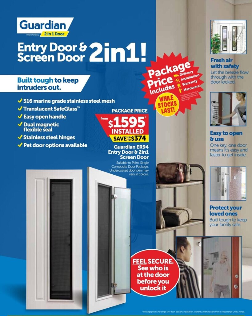 Guardian ER94 Entry Door & 2in1 Screen Door offer at Doors Plus