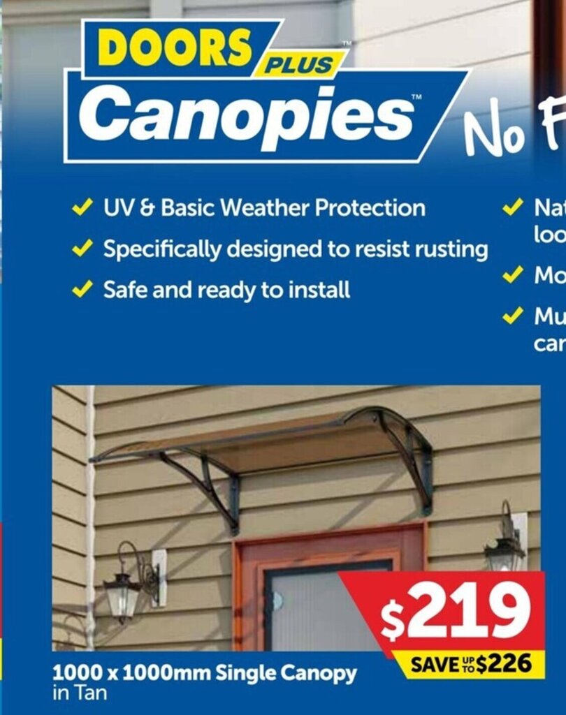 Doors Plus Canopies 1000x1000mm Single Canopy in Tan offer at Doors Plus