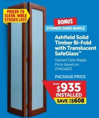 Doors Plus Ashfield Solid Timber Bi-Fold with Translucent Safeglass offer