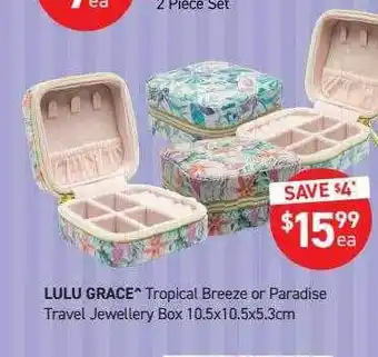 Lulu grace tropical breeze or paradise travel jewellery box 10.5x10.5x5.3cm