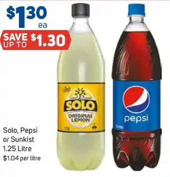 Foodland Solo, Pepsi or Sunkist 1.25 Litre offer