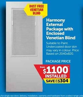Doors Plus Harmony external package with enclosed venetian blind offer