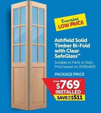 Doors Plus Ashfield solid timber bi-fold with clear safeglass offer