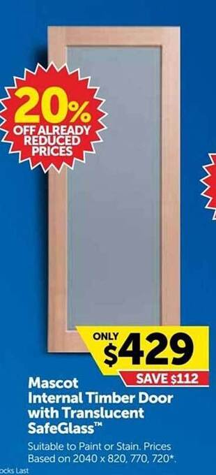 Doors Plus Mascot internal timber door with translucent safeglass offer