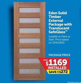 Doors Plus Eden solid timber external package with translucent safeglass offer