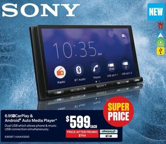 SuperCheap Auto Sony 6.95 CarPlay & Android Auto Media Player offer