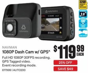 Navman 1080P Dash Cam w/ GPS