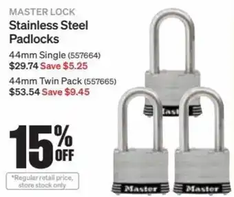 Master Lock Stainless Steel Padlocks 44mm Twin Pack