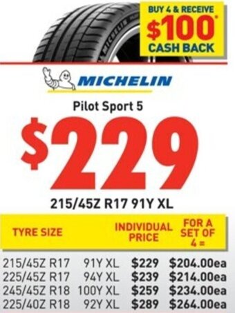 Bob Jane T-Marts Michelin Pilot Sport 5 215/45Z R17 91Y XL offer