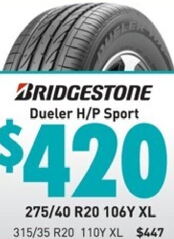 Bob Jane T-Marts Bridgestone Dueler H/P Sport 275/40 R20 106Y XL offer