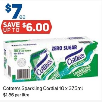 Foodland Cottee's Sparkling Cordial 10x375ml offer