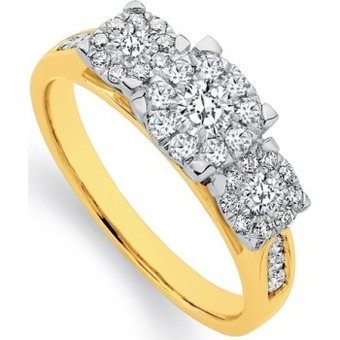 Angus & Coote 9ct gold diamond cluster trilogy ring offer
