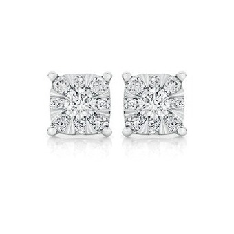 Angus & Coote 9ct gold diamond cushion cluster stud earrings offer