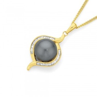 Angus & Coote 9ct gold cultured tahitian pearl & diamond pendant offer