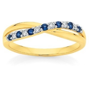 Angus & Coote 9ct gold natural sapphire & diamond crossover ring offer