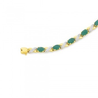 Angus & Coote 9ct gold emerald & diamond oval cut kiss bracelet offer