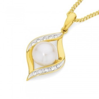 Angus & Coote 9ct gold cultured fresh water pearl & diamond crossover pendant offer