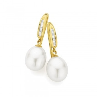 Angus & Coote 9ct gold cultured fresh water pearl & diamond drop earrings offer