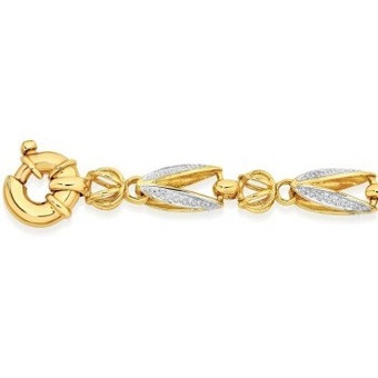 Angus & Coote 9ct gold two tone 19cm solid tulip link bolt ring bracelet offer