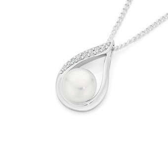 Angus & Coote Sterling silver & cultured freshwater pearl with cubic zirconia pendant offer