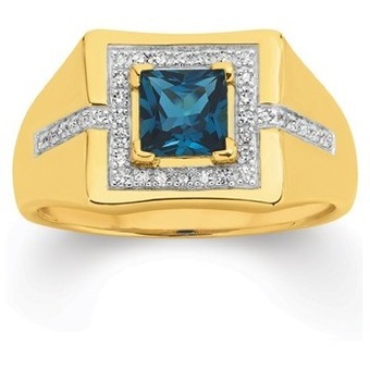 Angus & Coote 9ct gold men's diamond & london blue topaz ring offer