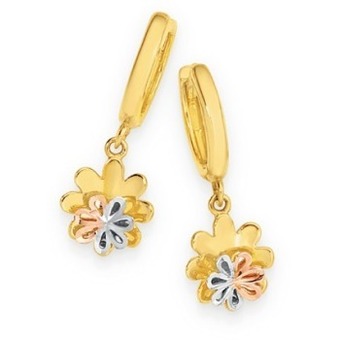 Angus & Coote 9ct gold tri tone flowe drop huggie earrings offer