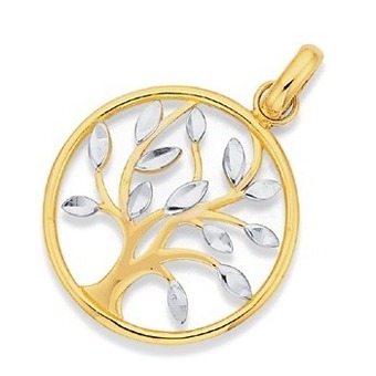 Prouds 9ct gold two tone tree of life circle pendant offer