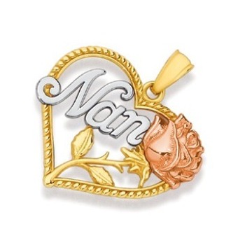 Prouds 9ct gold tri tone 'nan' heart pendant offer