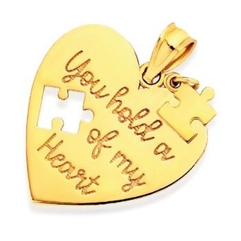 Prouds 9ct gold 18mm puzzle message heart plate pendant offer