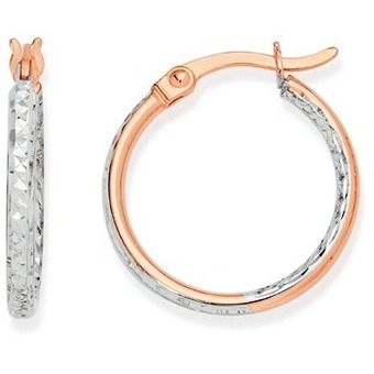 Prouds 9ct rose gold two tone 2x15mm diamond-cut hoop earrings offer
